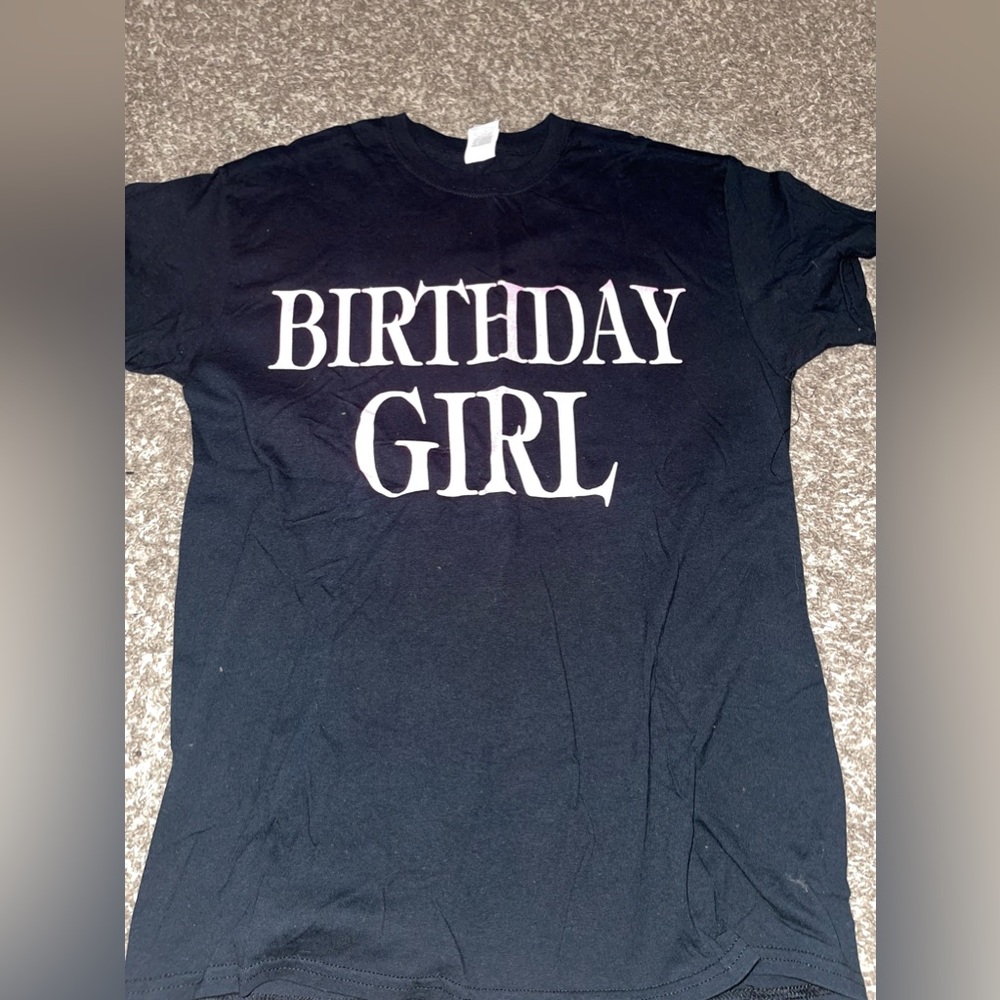 Black Birthday Girl Tee Shirt, Pink letters